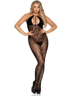 Bodystocking Ouvert Et Opaque Avec Résille Florale – Leg Avenue