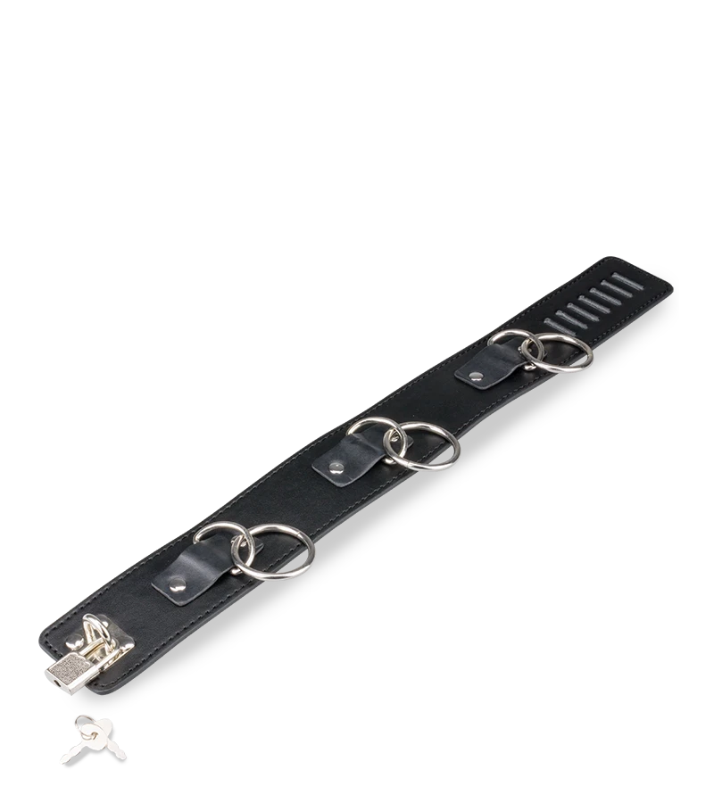 Collier Cuir BDSM 3 Anneaux + Laisse 7 Collier Cuir BDSM 3 Anneaux + Laisse – Image 5