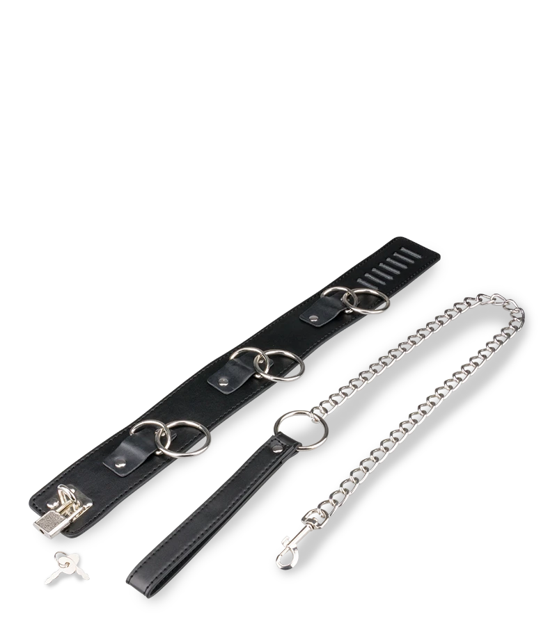 Collier Cuir BDSM 3 Anneaux + Laisse 8 Collier Cuir BDSM 3 Anneaux + Laisse – Image 6