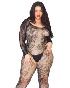 Combinaison Grande Taille Ouverte En Dentelle Florale - Leg Avenue -Magasin De Jouets Sexuels combinaison grande taille dentelle florale ouverte leg avenue 2