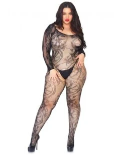 Combinaison Grande Taille Ouverte En Dentelle Florale - Leg Avenue