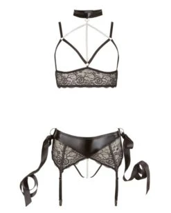 Cottelli Collection Ensemble 2 Pièces Dentelle Et Cuir Avec Menottes - Cottelli -Magasin De Jouets Sexuels ensemble 2 pieces dentelle et cuir avec menottes cottelli 2