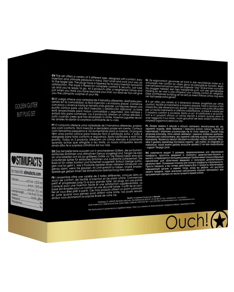 Ouch! Lot De 3 Plugs Glitter Or 11 Ouch! Lot De 3 Plugs Glitter Or – Image 9