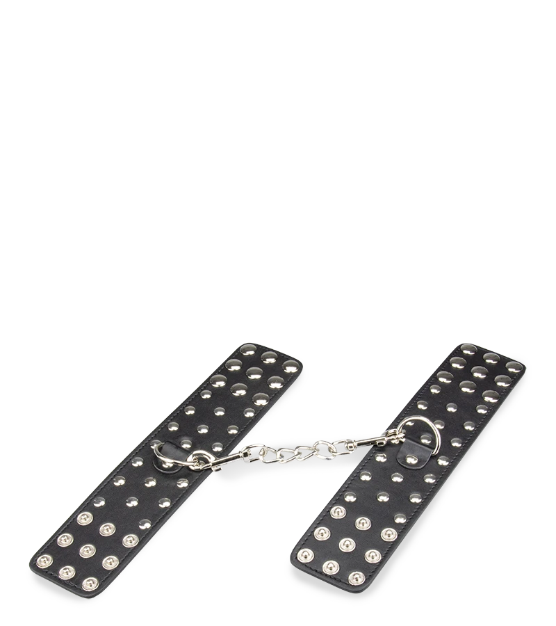 Menottes Poignets Cuir Noir Rivets 6 Menottes Poignets Cuir Noir Rivets – Image 4