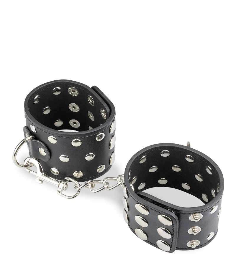 Menottes Poignets Cuir Noir Rivets 8 Menottes Poignets Cuir Noir Rivets – Image 6