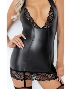 Mini Robe En Wetlook Avec Jarretelles ‘Boudoir Stories’ – Noir Handmade -Magasin De Jouets Sexuels mini robe en wetlook avec jarretelles boudoir stories noir handmade 3