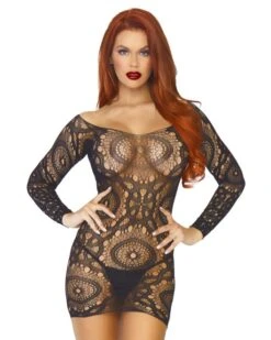 Mini Robe Manches Longues ‘Motifs Crochet’ – Leg Avenue