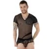 T-Shirt Homme Noir En Tulle Transparent – Eros Veneziani -Magasin De Jouets Sexuels t shirt homme noir tulle transparent eros veneziani